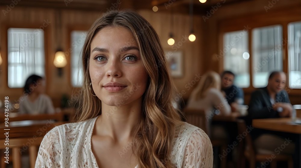 portrait of a beautiful woman with fair hair in a restaurant portrait of a beautiful woman with fair hair in a restaurant