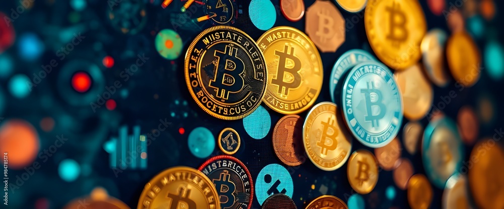 The screen’s vibrant colors and the detailed textures screen displaying abstract coins. The screen’s vibrant colors and the detailed textures screen displaying abstract coins.