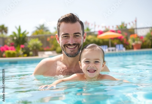 Making Memories Under the Summer Sun Father and daughter swimmin