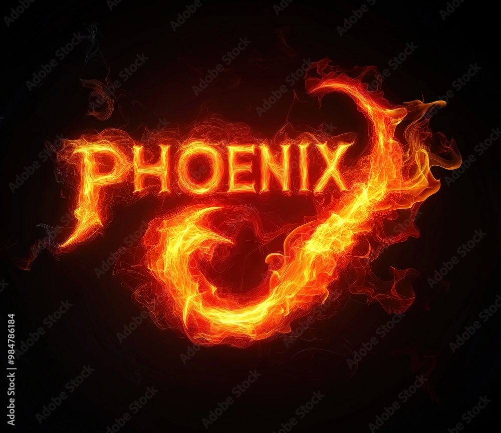 Phoenix text on flames, fiery text Phoenix text on flames, fiery text