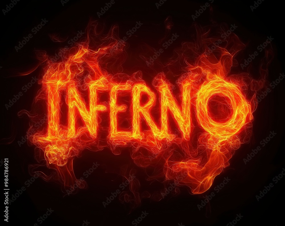 Inferno text on flames, fiery text Inferno text on flames, fiery text