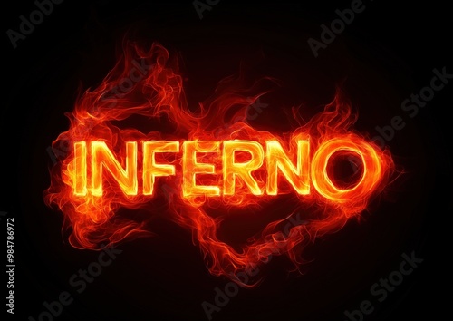 Inferno text on flames, fiery text