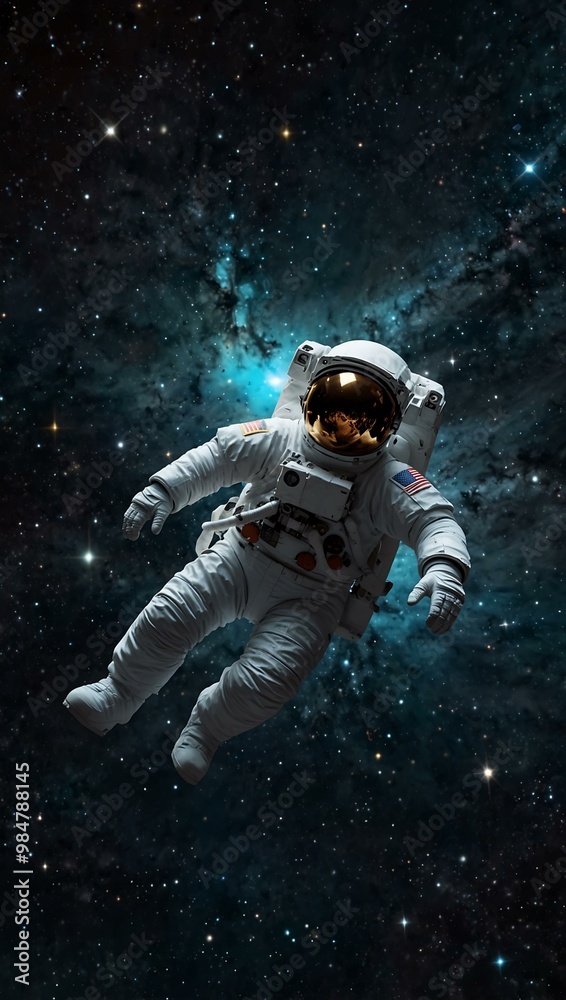 Astronaut floating in space surrounded by stars and cosmic beauty. Astronaut floating in space surrounded by stars and cosmic beauty.