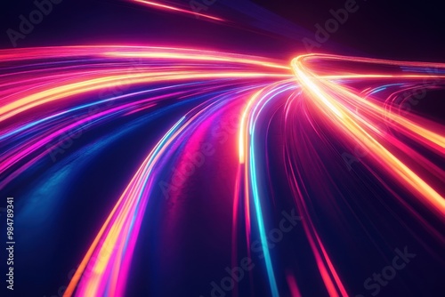 Bright animated light streaks moving gracefully on a deep black background