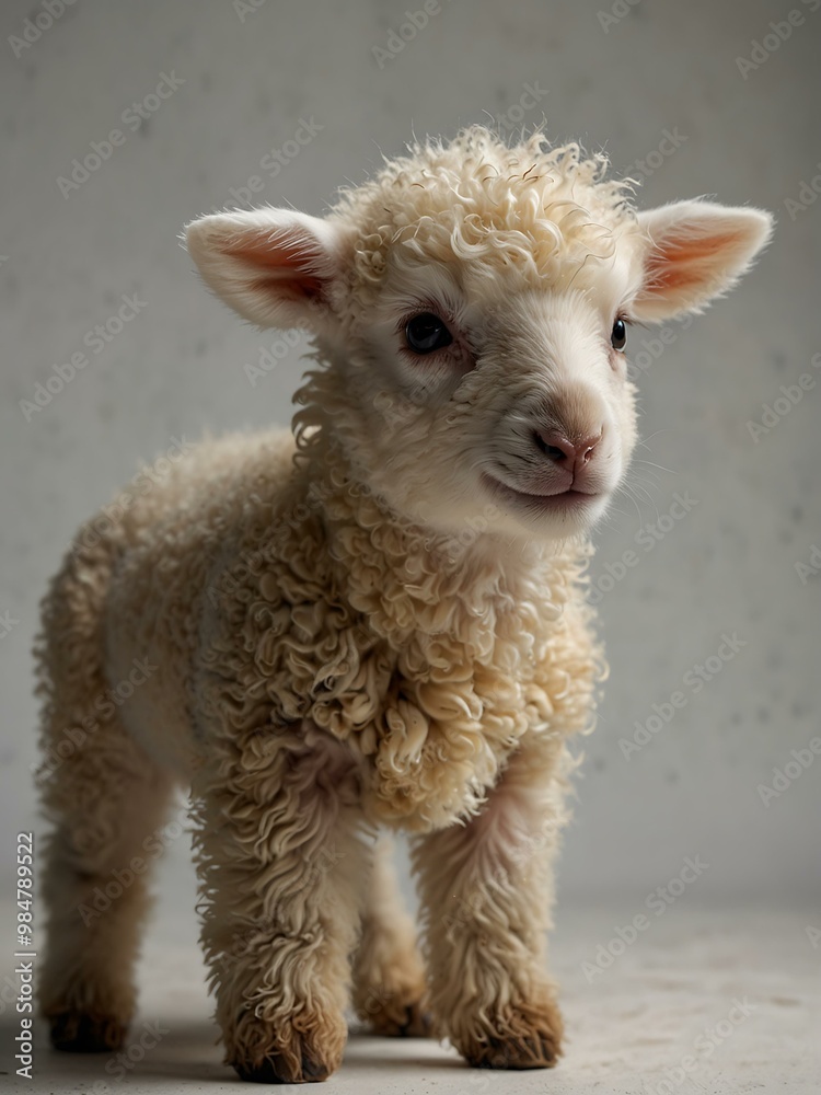 Baby lamb in white wool in a studio setting. Baby lamb in white wool in a studio setting.