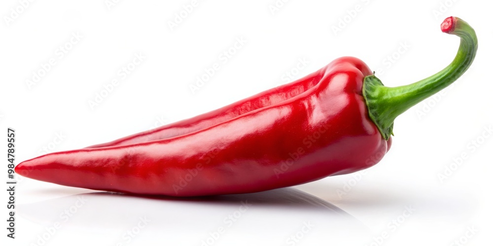 Vibrant Red Chili Pepper Closeup on White, Spicy Ingredient for Culinary Delights, Freshness and Spice, Dynamic Composition - Ideal for Recipes, Packaging, Stock Vibrant Red Chili Pepper Closeup on White, Spicy Ingredient for Culinary Delights, Freshness and Spice, Dynamic Composition - Ideal for Recipes, Packaging, Stock