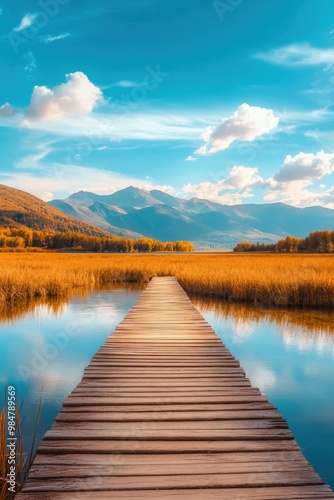 Serene morning by the tranquil lake surrounded by lush greenery and gentle mist