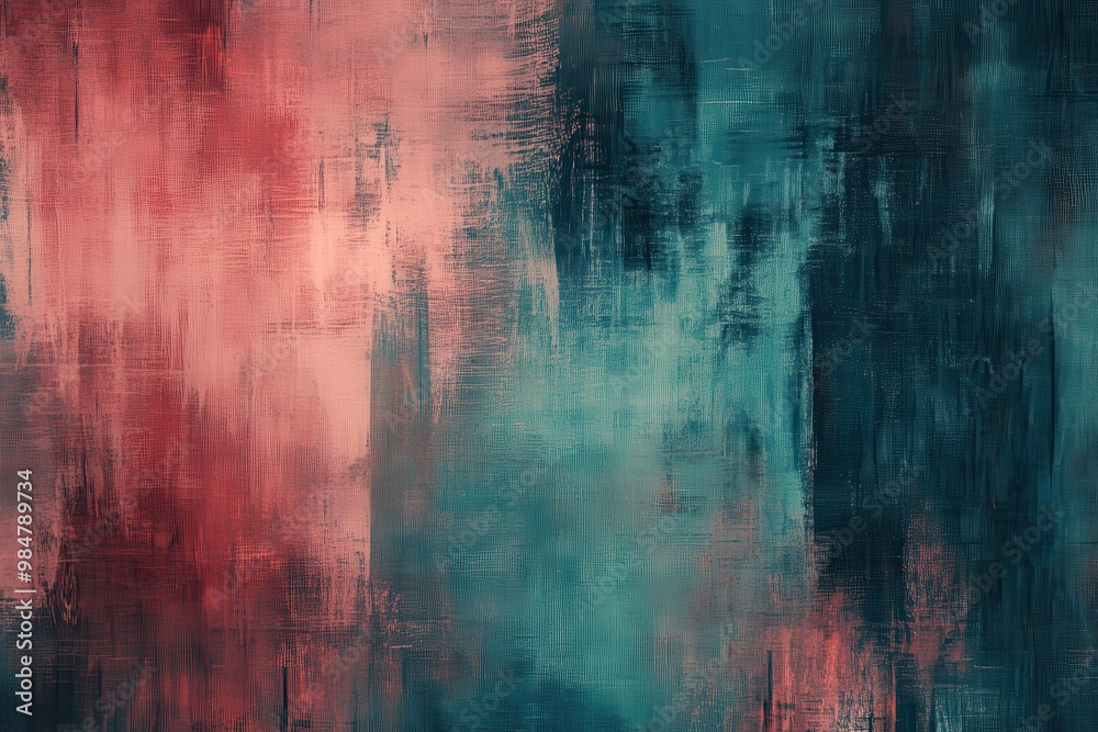 Obraz premium Elegant weathered brushstroke artwork on canvas showcasing rich rosewood, soothing teal, and dark slate shades. Distressed textured backdrop perfect for text or imagery, great for cards or prints