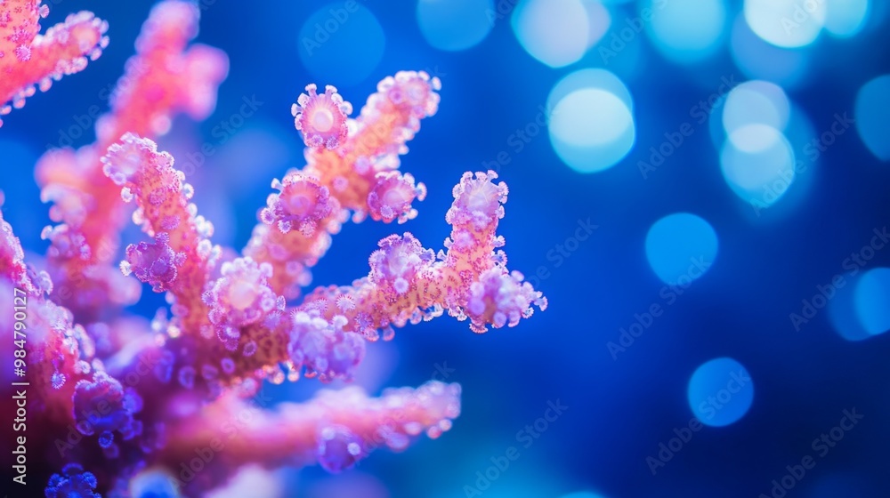 An underwater close-up of branching corals with various hues, creating a stunning visual contrast against the blue ocean backdrop. An underwater close-up of branching corals with various hues, creating a stunning visual contrast against the blue ocean backdrop.