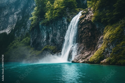 Breathtaking view of the konigssee falls near berchtesgaden, located in the stunning bavarian alps of Germany