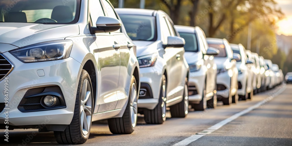 White Car Lineup Elegant Front View of Luxury Sedans in Bright Sunlight, Automotive Precision Concept for Marketing, Editorial, Background Use White Car Lineup Elegant Front View of Luxury Sedans in Bright Sunlight, Automotive Precision Concept for Marketing, Editorial, Background Use