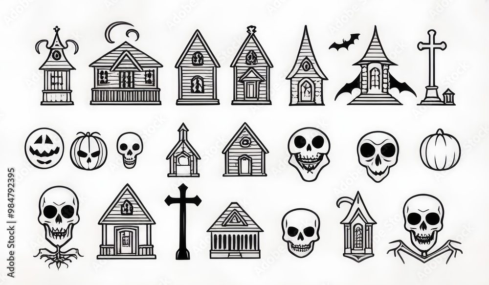 set of icons hallower black and white set of icons hallower black and white