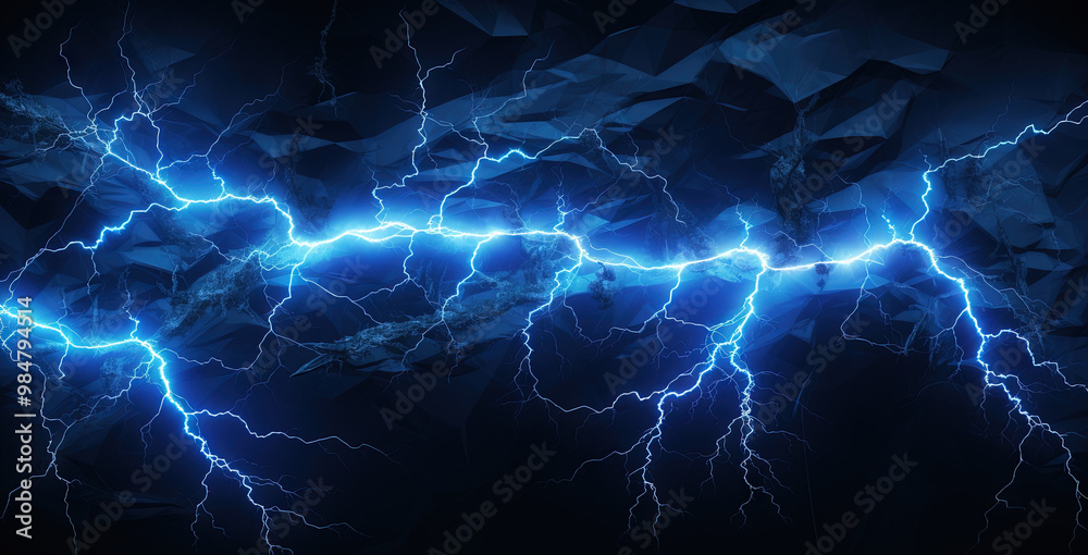 Shiny lightnings composition on the dark background. Abstract energy strike ornament in the thunderstorm.