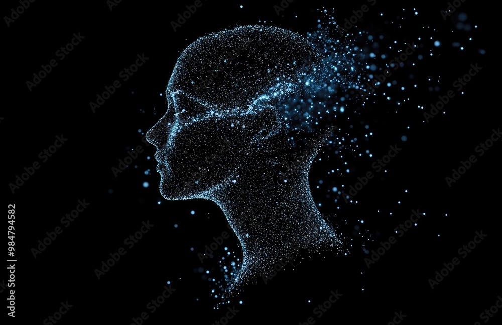 Obraz premium Abstract digital human profile with particles.