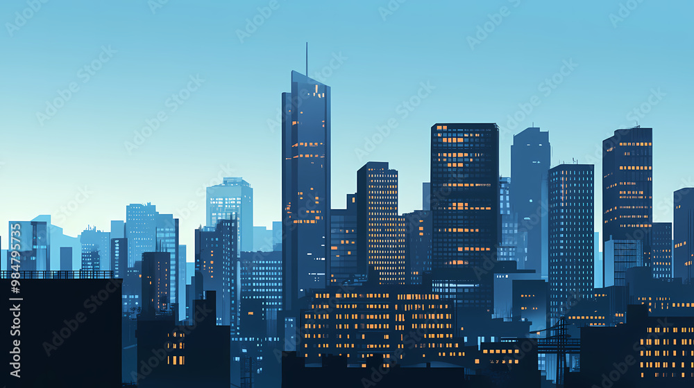 Fototapeta premium Downtown city skyline comic book art style. digital art illustration. generative ai. City Skyline. Illustration