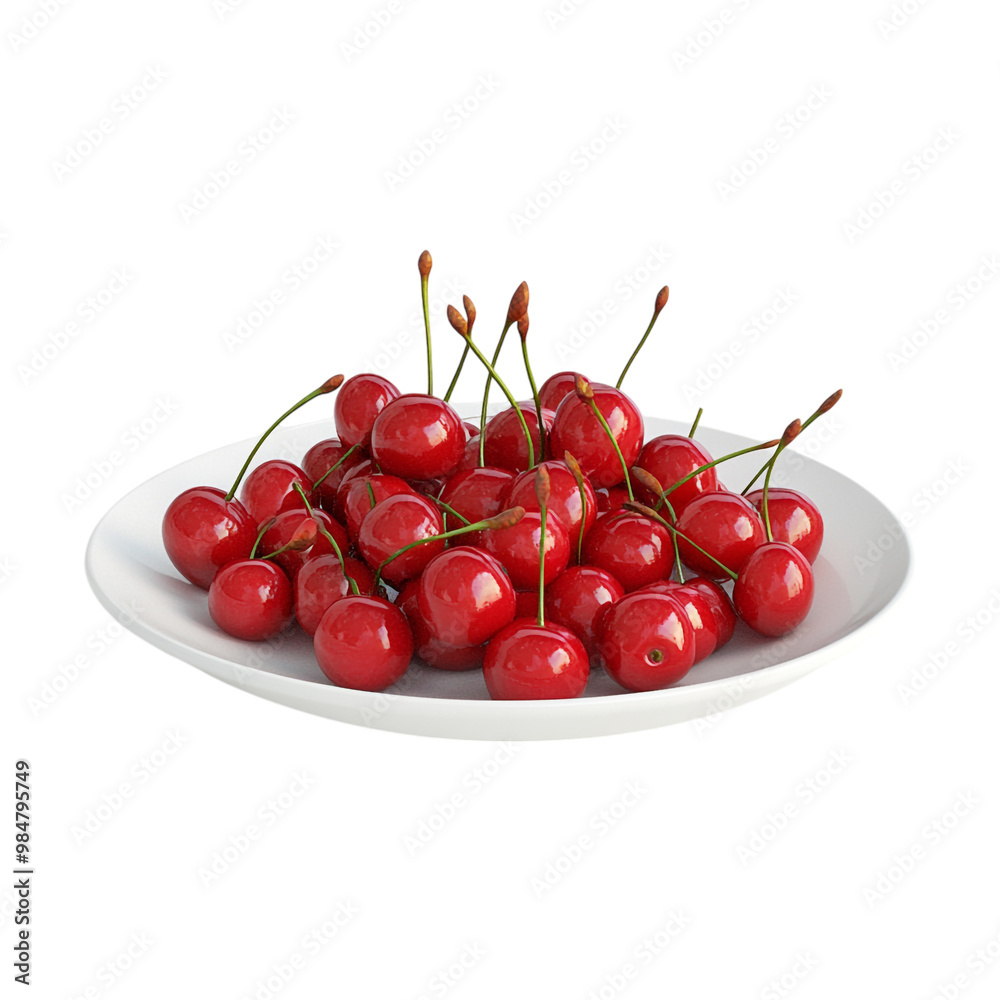 3D rendering of cherries on a white plate 3D rendering of cherries on a white plate