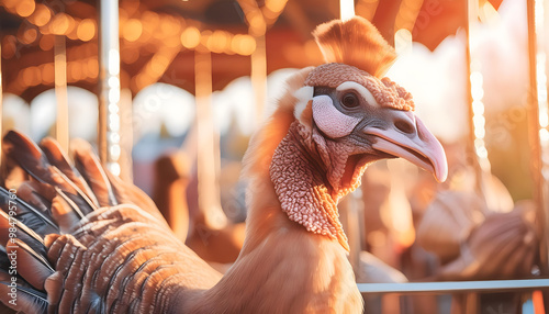 turkey, pastel, photo, macro, party, fair, funfair, with, on, carousel, thanksgiving, apricot, orange, new, color, light, closeup, card, copy space, design, marketing, portrait, surreal, funny, fun, 1 photo