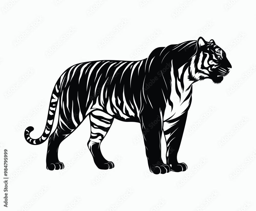Obraz premium Wild animal tiger silhouette EPS vector isolated illustration template on a white background
