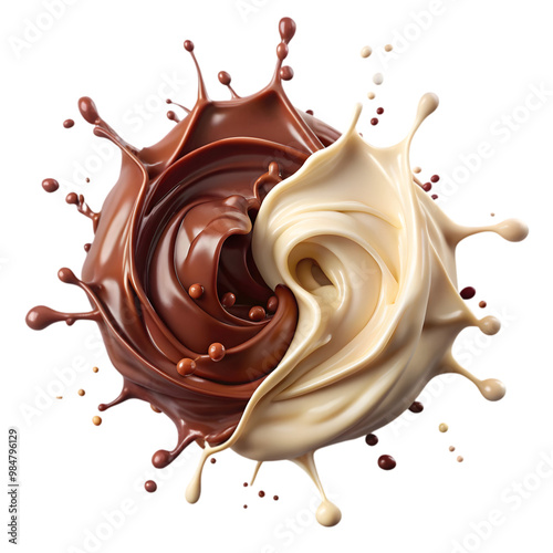 chocolate vanilla splash isolated on transparent background