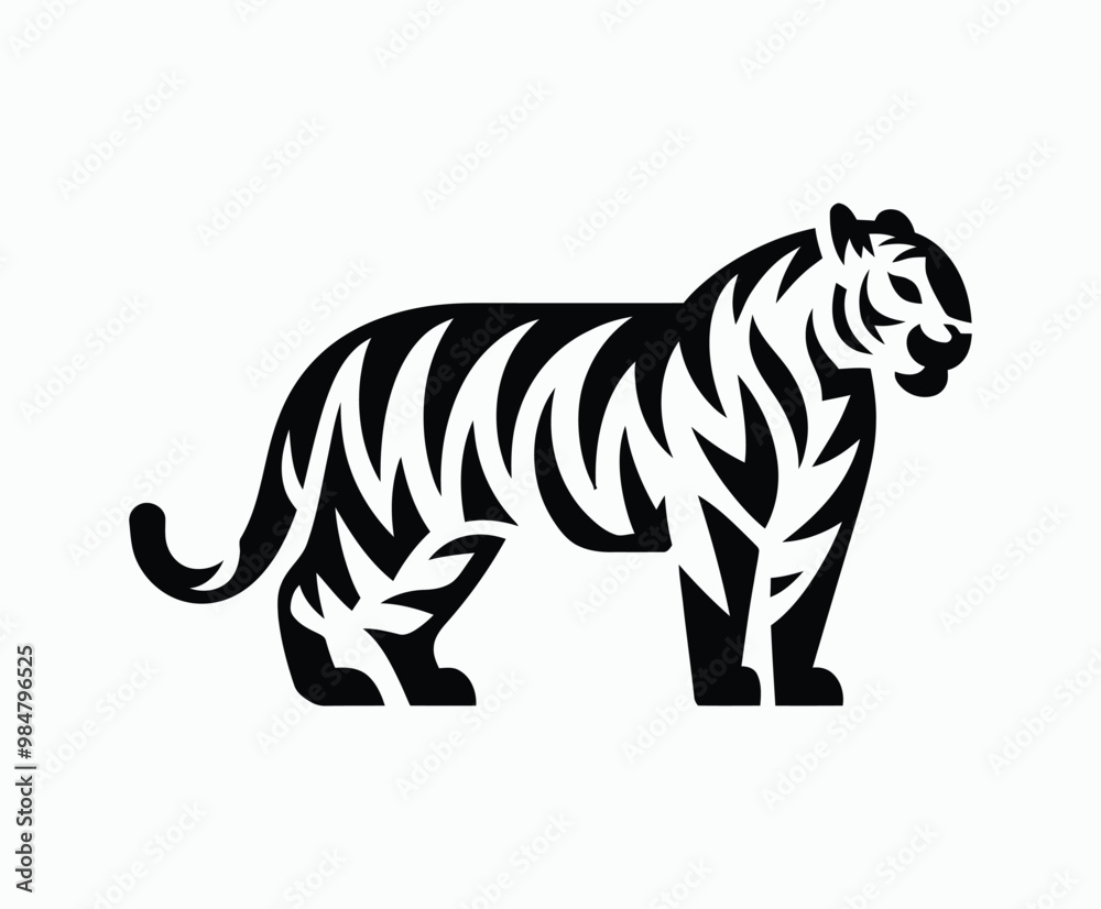 Obraz premium Wild animal tiger silhouette EPS vector isolated illustration template on a white background