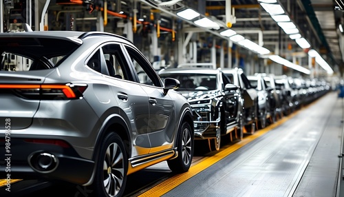 Unfinished cars lined up on an automotive production line