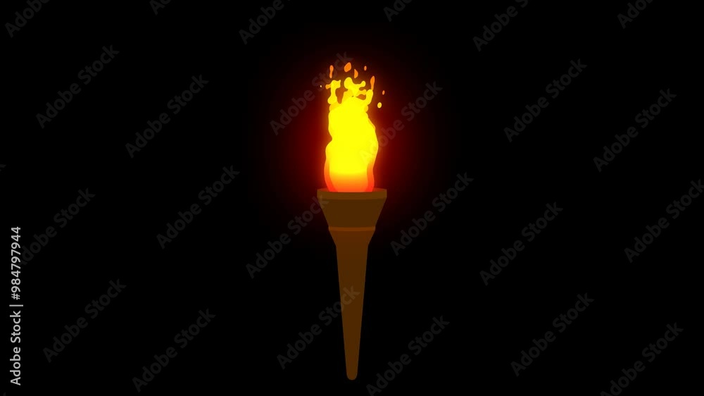 torch with fire flame. animation footage video isolated on alpha channel background(transparent). 