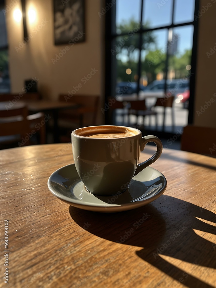Cafecito in a modern cafe, bright with shadow play. Cafecito in a modern cafe, bright with shadow play.