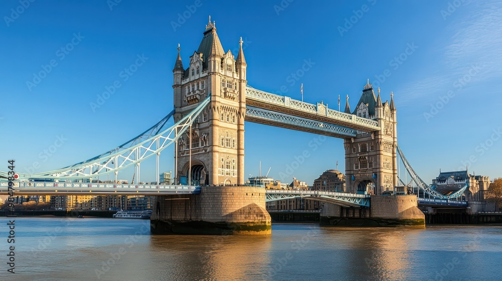Obraz premium London's famous Tower Bridge, with the River Thames flowing beneath on a clear day