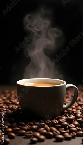 Cafe Mug of Coffee Steaming Hot Espresso Aroma of Roasted Beans