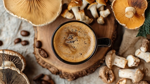 Mushroom infused espresso combining bold coffee flavors with health benefits photo