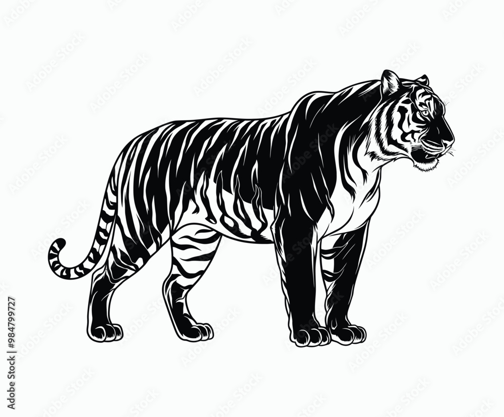 Fototapeta premium Wild animal tiger silhouette EPS vector isolated illustration template on a white background