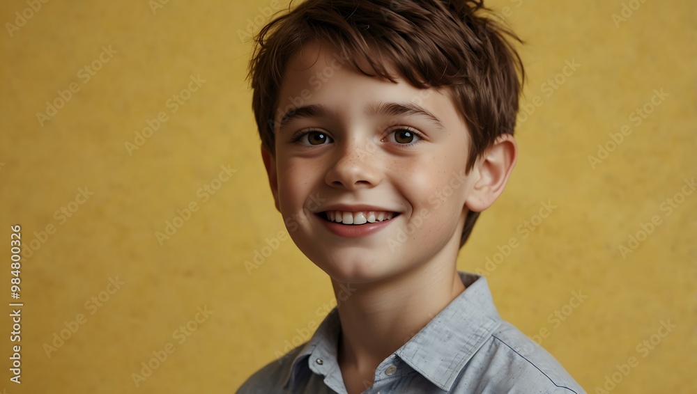Cheerful animated boy on a yellow background Cheerful animated boy on a yellow background