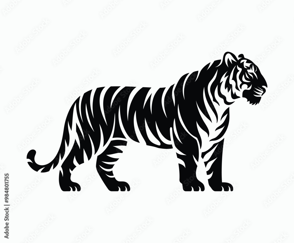 Naklejka premium Wild animal tiger silhouette EPS vector isolated illustration template on a white background