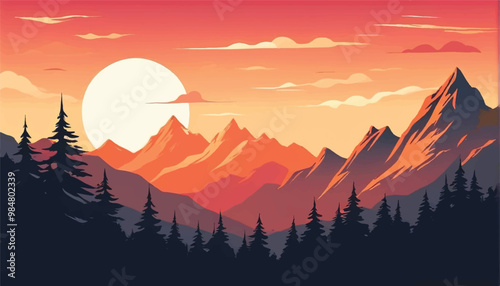 Mountain landscape vector Illustration. Nature Landscape. Mountains. 