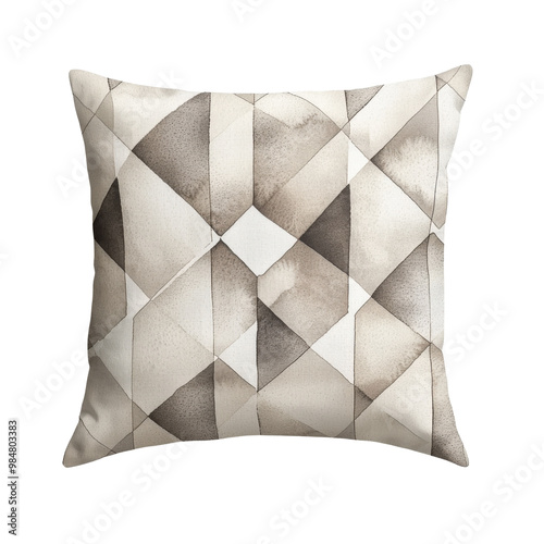 A pillow with a pattern of squares and triangles