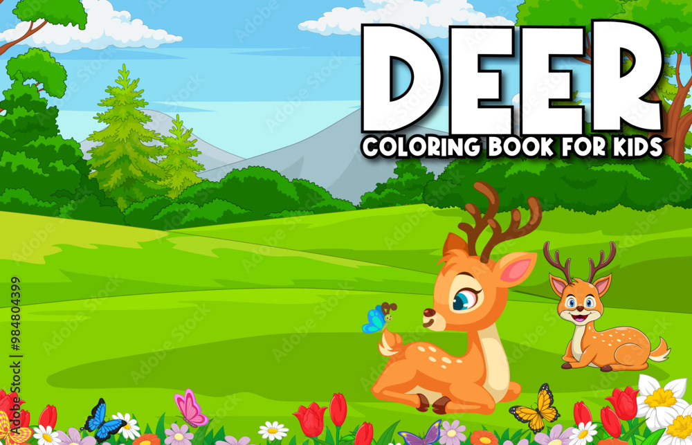 Obraz premium deer coloring book cover design