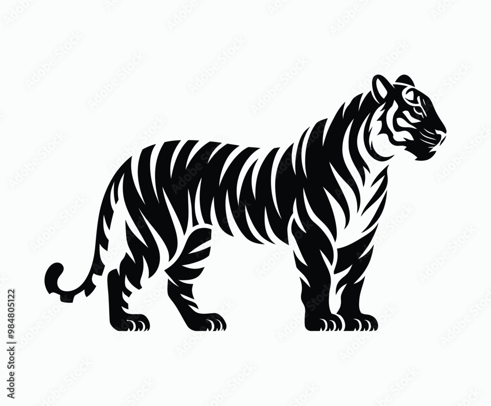 Naklejka premium Wild animal tiger silhouette EPS vector isolated illustration template on a white background