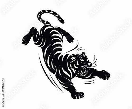 Wild animal tiger silhouette EPS vector isolated illustration template on a white background