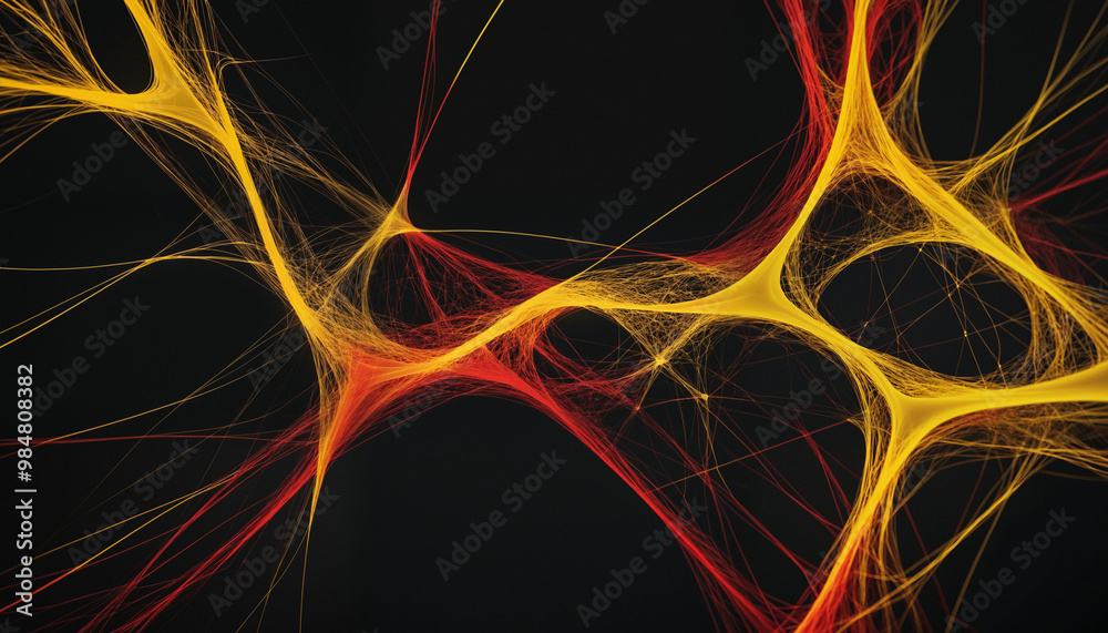 Red And Yellow connections, neural connections , 3d graphics, geometric abstract art of intelligence Red And Yellow connections, neural connections , 3d graphics, geometric abstract art of intelligence