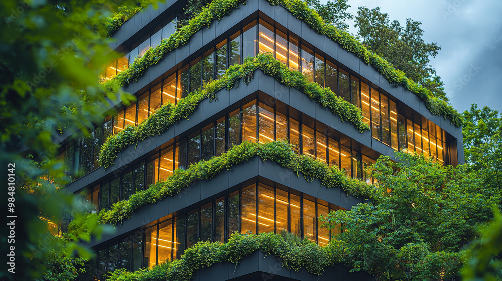Modern office building with a green roof and walls. Modern office building with a green roof and walls.