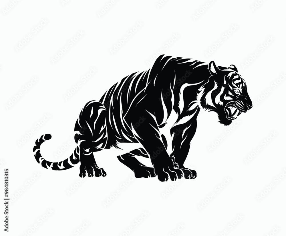 Wild animal tiger silhouette EPS vector isolated illustration template on a white background Wild animal tiger silhouette EPS vector isolated illustration template on a white background