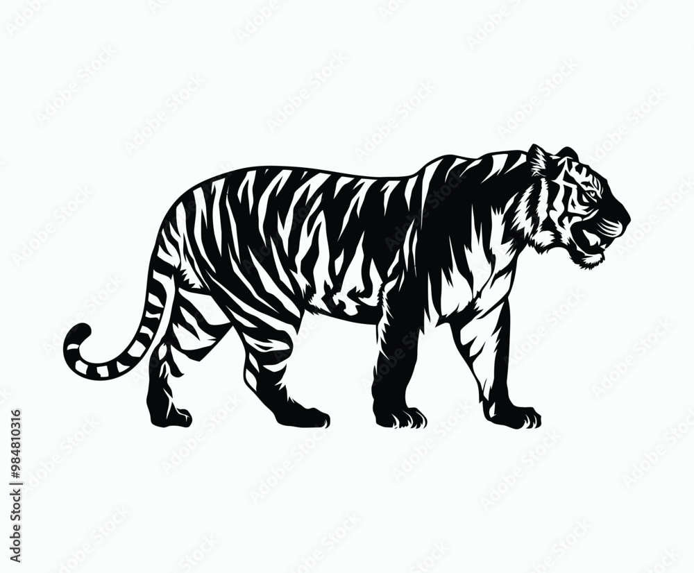 Naklejka premium Wild animal tiger silhouette EPS vector isolated illustration template on a white background