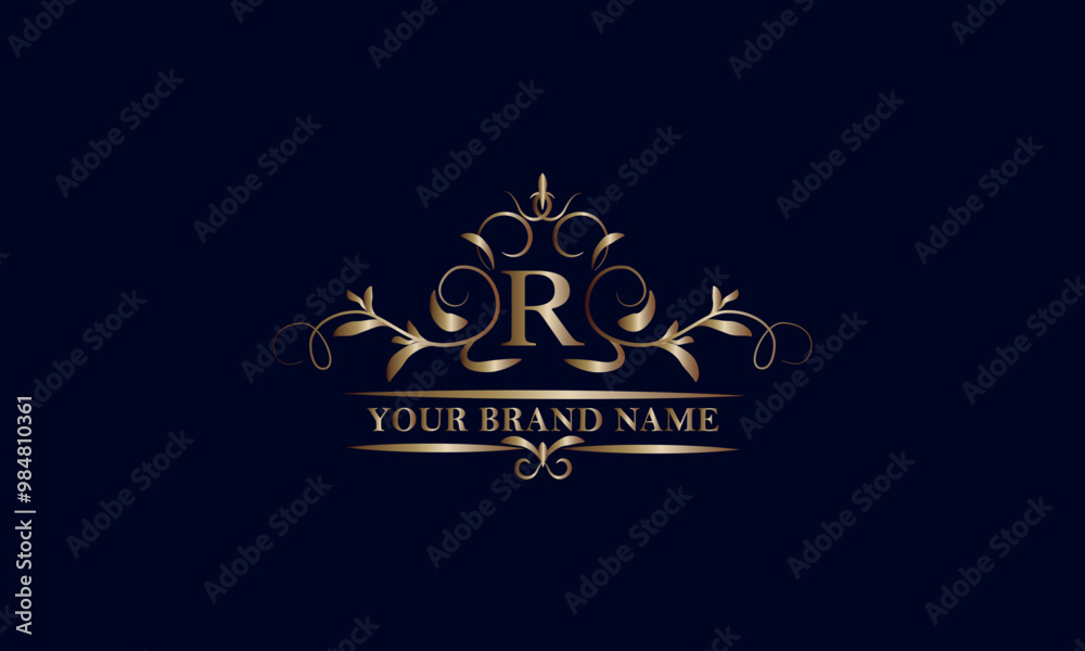 Elegant initial letter R monogram template. Exquisite illustration of company brand, emblem for restaurant, royalty, boutique, cafe, hotel, heraldic, jewelry, fashion. Elegant initial letter R monogram template. Exquisite illustration of company brand, emblem for restaurant, royalty, boutique, cafe, hotel, heraldic, jewelry, fashion.