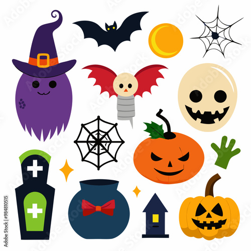 Halloween element collection white background vector art illustration