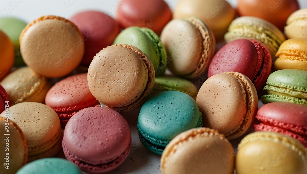 Colorful macarons on a white background with filling. Colorful macarons on a white background with filling.
