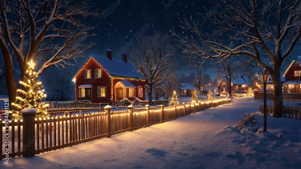Photorealistic image of Christmas lights on a winter night. Detailed textures, accurate lighting, realistic atmosphere, perfect for Christmas Photorealistic image of Christmas lights on a winter night. Detailed textures, accurate lighting, realistic atmosphere, perfect for Christmas