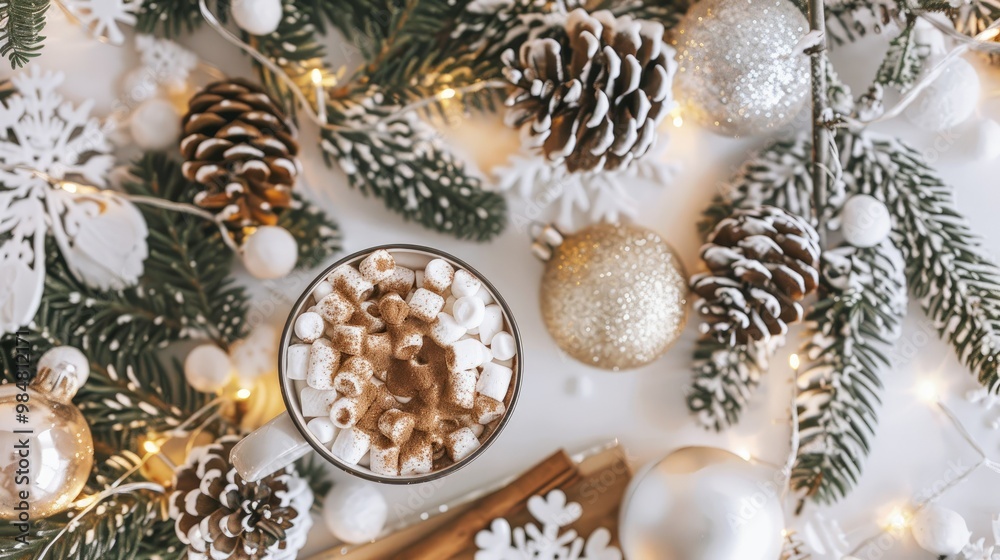 Obraz premium A cup of hot chocolate with marshmallows 