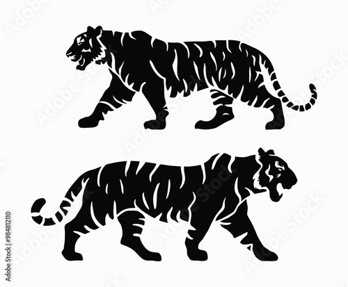 Wild animal tiger silhouette EPS vector isolated illustration template on a white background