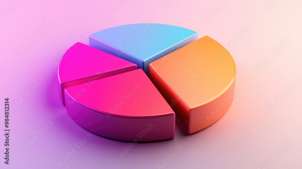 Obraz premium A 3D pie chart representing budget allocation, with interactive segments and a soft gradient background, emphasizing the data distribution.