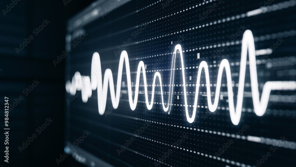 Obraz premium Monochrome digital waveforms on a computer screen